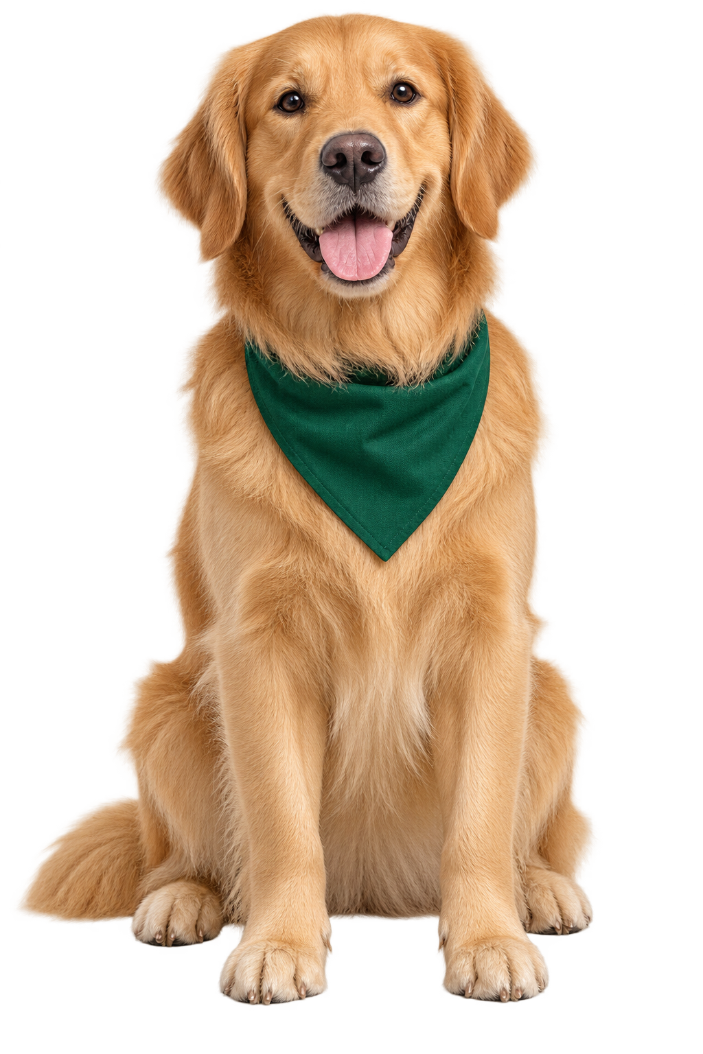 Golden retriever feliz usando uma bandana verde